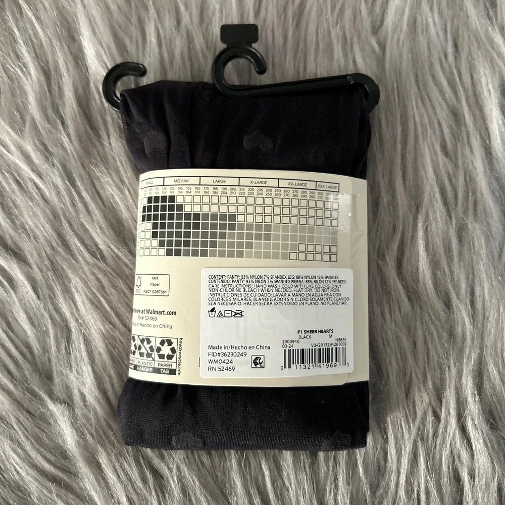 No Boundaries Heart Tights Women's Size Medium Black Sheer 1 Pair NEW